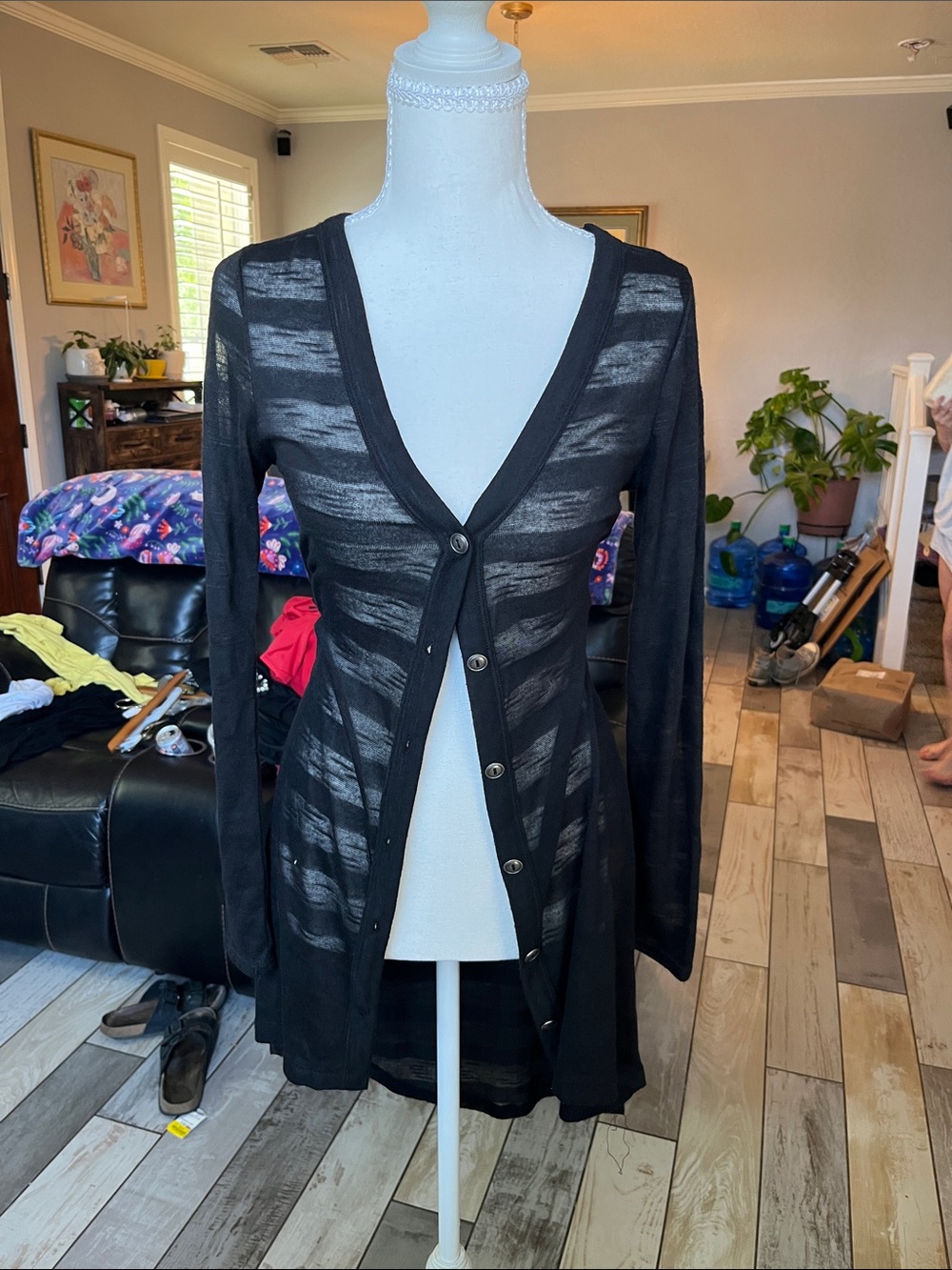 Sheer Black Button-Front Cardigan Sweater